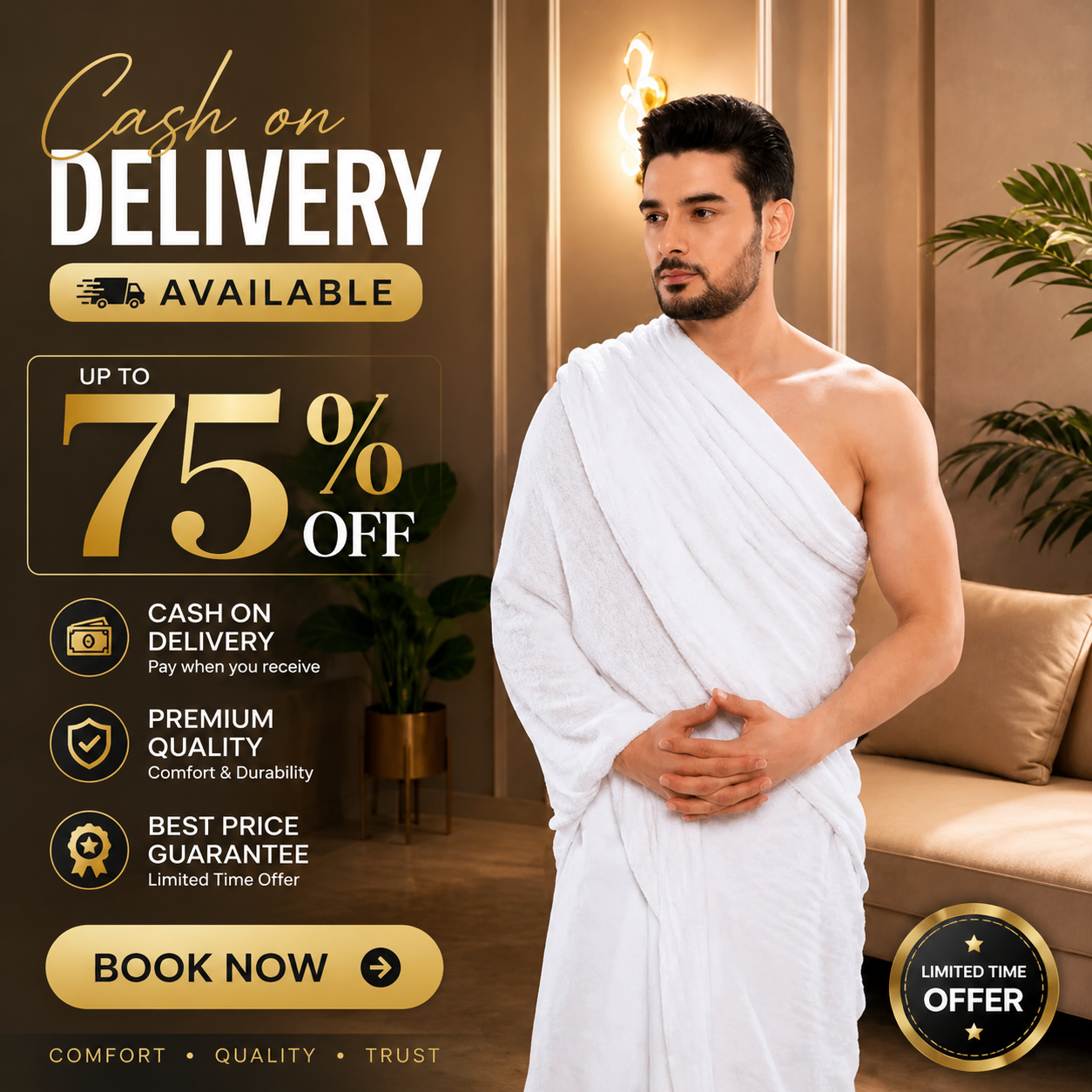 Asaan Ihram Ihram for Men – 100% Pure Cotton Loops and Base, Plush, Highly Absorbent – Hajj & Umrah